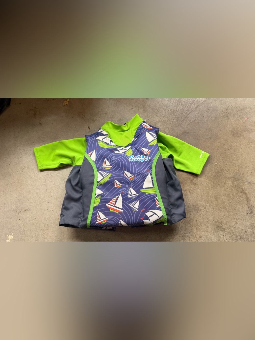 ® Kids' Green & Navy Sailboat Swim Top
